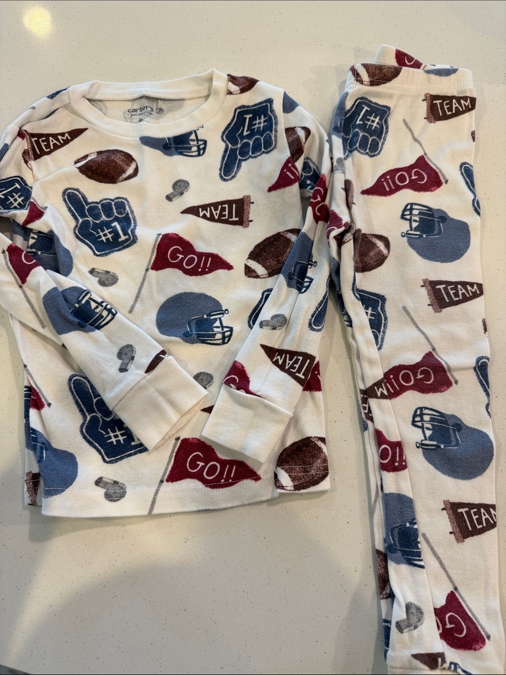 Carter's White Football-Print Pajama Set - Red & Blue & Brown